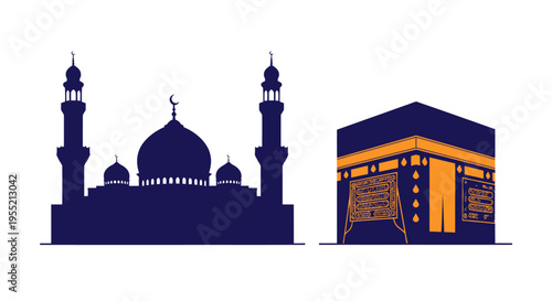 Islamic Mosque and Kaaba Building.