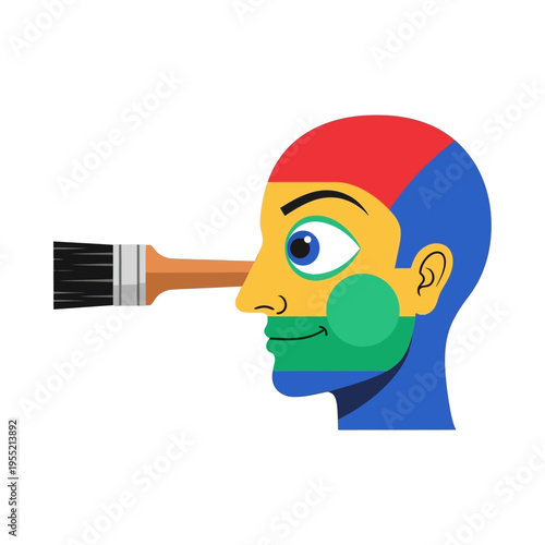 Creative Mind Concept: Paintbrush Painting Colorful Abstract Face