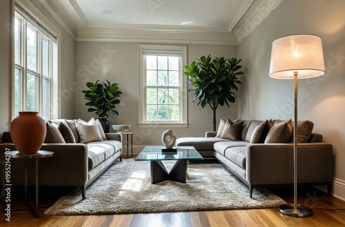Modern Living Room with Sofas and Plants