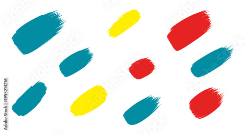 Abstract Paint Strokes: Teal, Yellow, Red on White Background