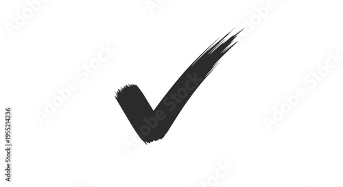 Black Check Mark Brush Stroke Symbol on White Background