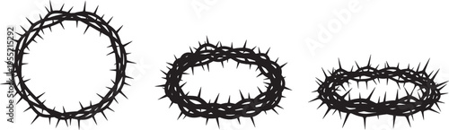 Jesus thorns crown silhouette collection, religious symbol of Christianity on white background.