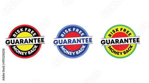 Risk Free Money Back Guarantee Badge Set – Refund Assurance Seal Icons for Business Trust & Marketing