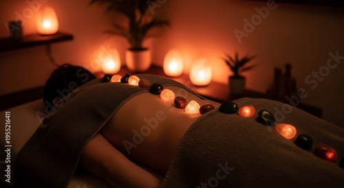 Relaxing Massage Therapy with Warm Himalayan Salt Lamps and Candles.
