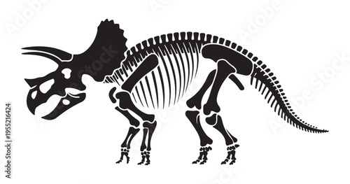 Triceratops skeleton vector silhouette illustration. black prehistoric dinosaur on white isolated background