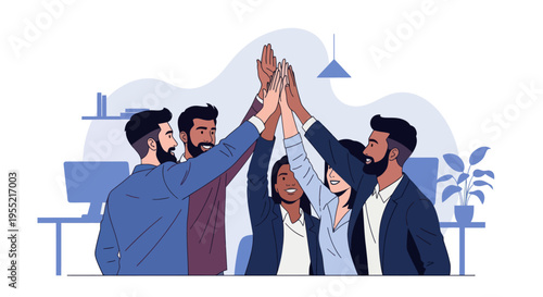 Diverse group of people high fiving.