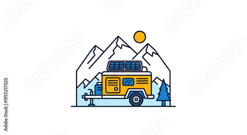 Yellow camper van with luggage rack.