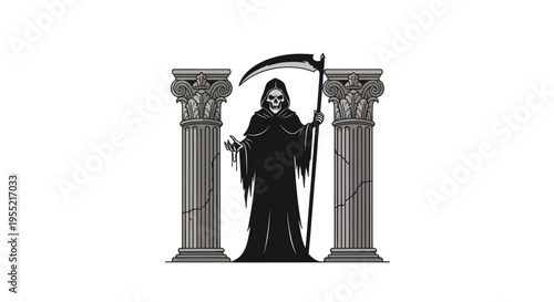 Grim Reaper Standing With Scythe.