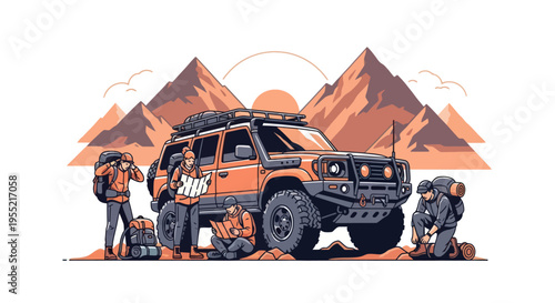 People fixing a car outdoors together.