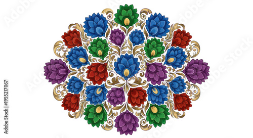 Colorful flower brooch with gems.