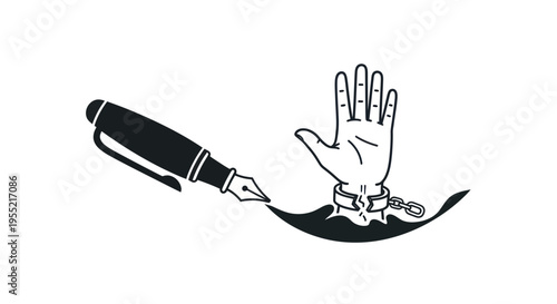 Hand with chains and knife cutting.