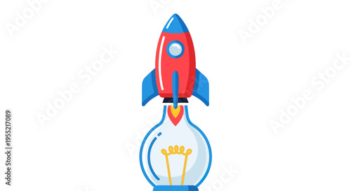 Rocket Ship Emerging from Light Bulb.