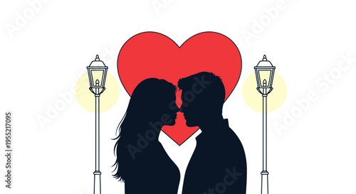 Couple Silhouette Kissing in Love.
