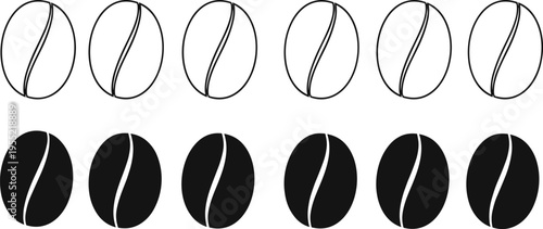 Coffee beans set of outline and solid icons for graphic design and web use