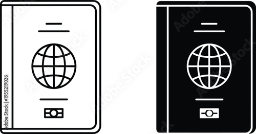 International passport line and solid icon, travel document concept, passport sign on white background