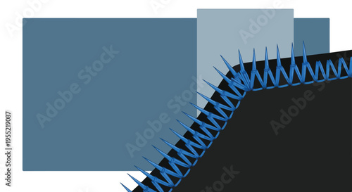Abstract graphic representation of a sharp edge with blue spikes against a dark background and a blue rectangle