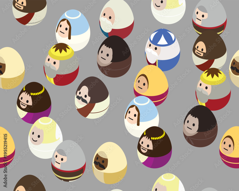 Naklejka premium Easter Egg Bible Characters Isometric Seamless Pattern Background Wallpaper