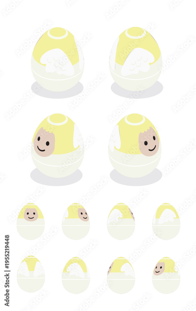 Naklejka premium Easter Egg Angel Isometric Spinning Animation Frame