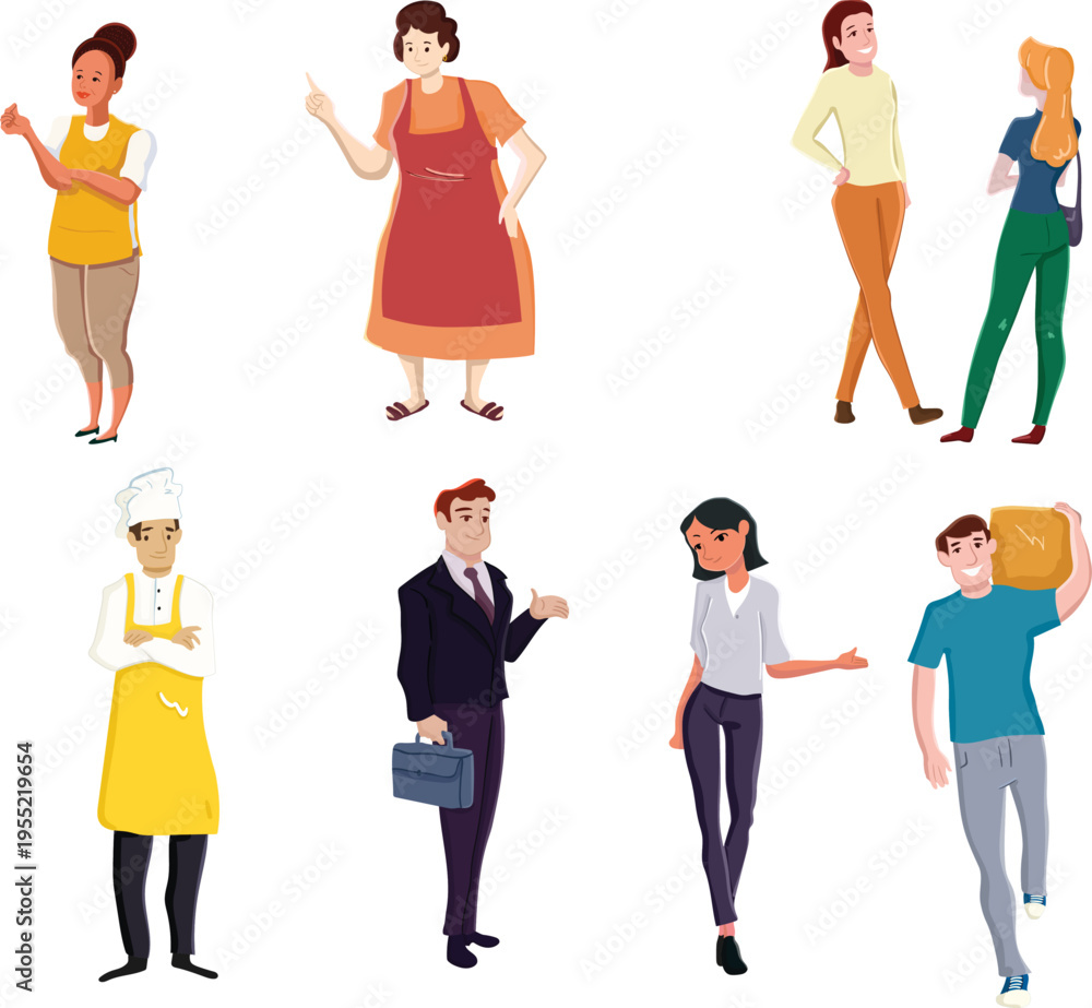 Fototapeta premium Flat vector illustration set of people representing different professions and occupations. Ideal for business, career, recruitment, teamwork and corporate content.