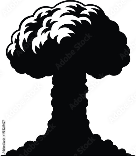 Mushroom cloud explosion silhouette, representing nuclear war, atomic bomb, and destructive power