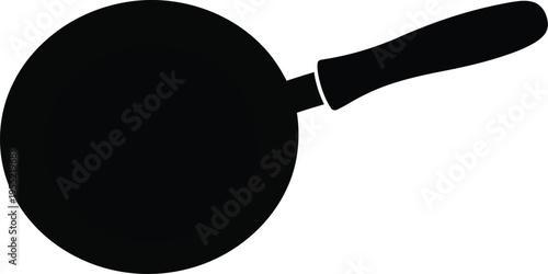 Silhouette of a frying pan with a long handle, isolated on transparent grid background, for cooking and kitchen themes