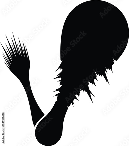 Silhouette of a whisk with bristles and handle, isolated on transparent grid background, representing kitchenware