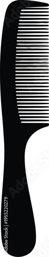 Black silhouette of hair comb on transparent background, representing personal care, beauty, and styling tools in a clean graphic illustration