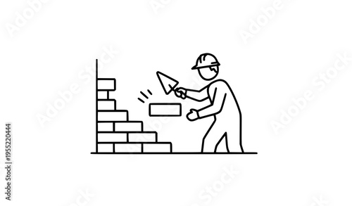 Minimal Bricklayer Outline Icon Construction Worker Vector