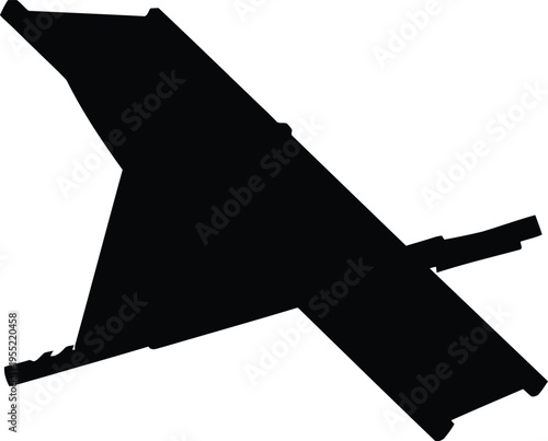 Silhouette of airplane wing, aircraft part, transportation technology, isolated on transparent background