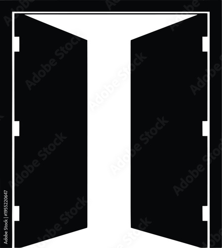 Open black doors revealing a transparent checkered background, representing opportunity and entryways for design.