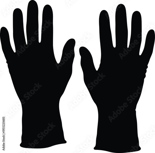 Black silhouette of pair of hands wearing gloves isolated on checkered background for protection