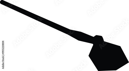 Black silhouette of a shovel head with handle, gardening tool, digging equipment, and shovel icon