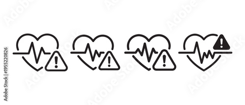 Heartbeat electrocardiogram with warning alert sign, vector illustration.