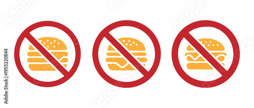 Crossed Out Burgers. No Fast Food Allowed Vector Illustration.