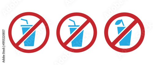 Fotografi No Drinks or Plastic Straws Prohibited Sign Set