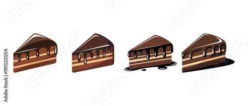 Slices of Decadent Chocolate Layer Cake with Chocolate Drizzle.