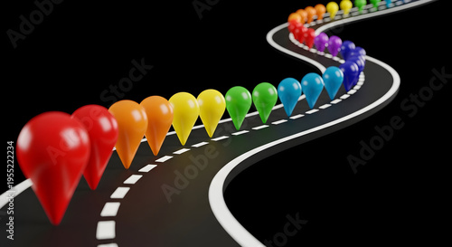 Creative Roadmap Journey with Colorful Pins Symbolizing Planning and Direction
