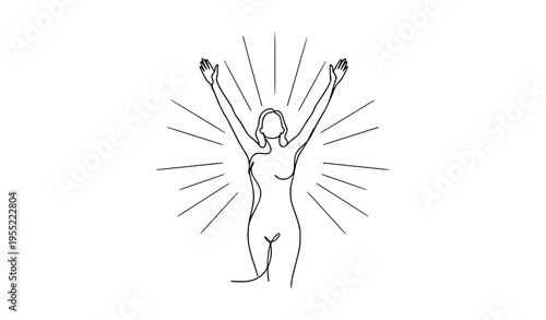 A minimalist vector illustration of a woman with her arms raised in joy
