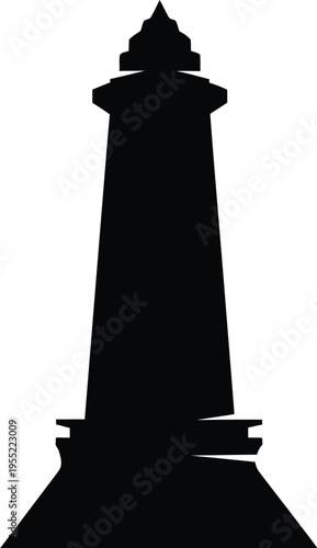 Silhouette of monument obelisk against transparent grid background