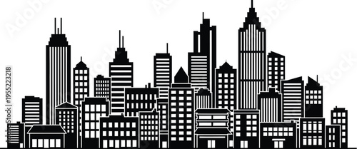 City skyline silhouette vector representing urban landscape skyscrapers and metropolitan area