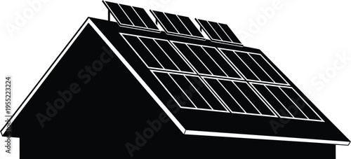 Solar panels on residential house roof silhouette for renewable energy concept