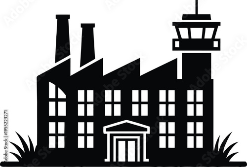 Classic industrial factory building with control tower illustration
