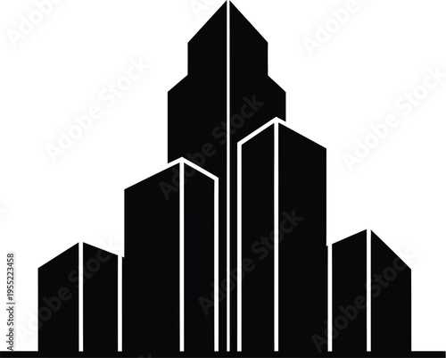 Modern cityscape silhouette of skyscrapers in black and white