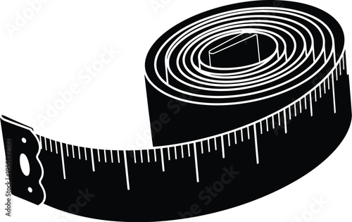 Tailor measuring tape roll icon for sewing craftsmanship and fashion design tools