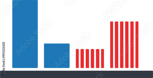 Comparison bar chart showing different heights and group of bars for data analysis and business reporting