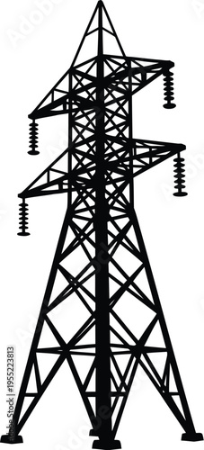 Electric power line tower silhouette for energy transmission and utility grid