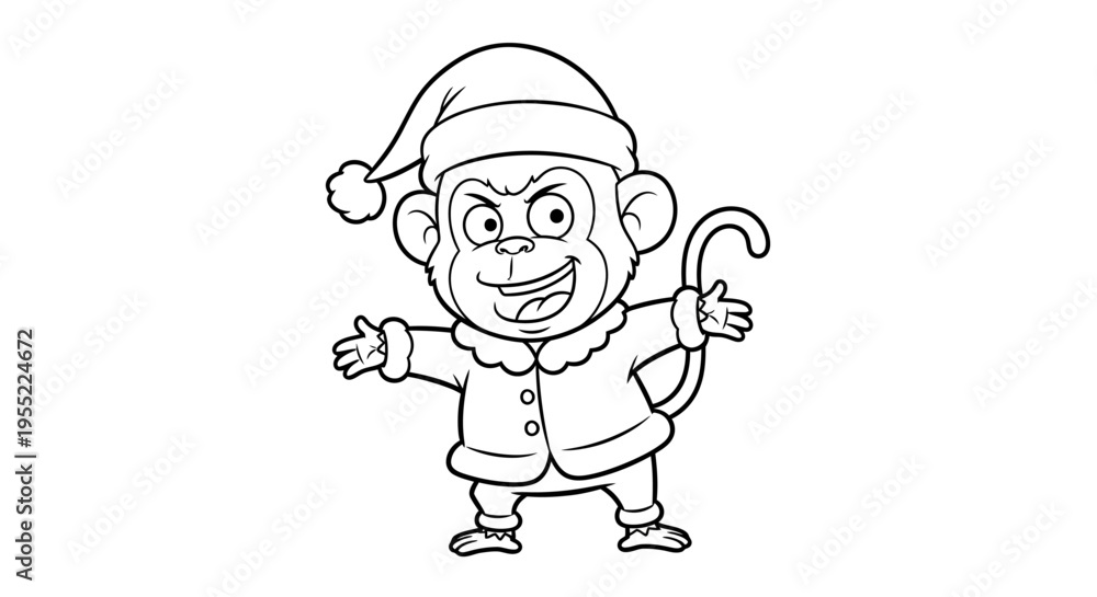 Fototapeta premium Monkey in Santa Hat and Coat.