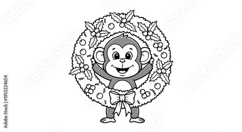 Monkey in festive holiday costume standing.