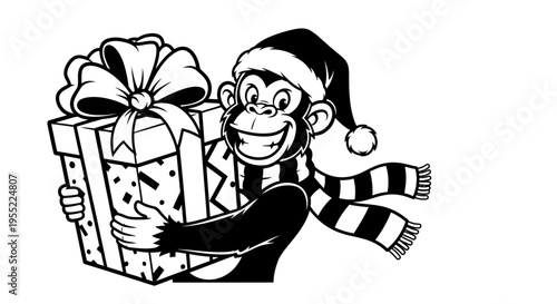 Monkey in Santa hat holding gift 8.