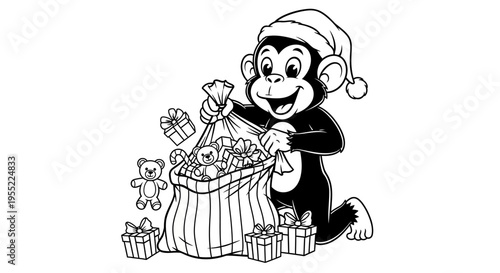 Monkey in Santa Hat Holding Gifts 1.